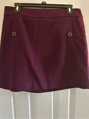 LOFT Plum Mini Skirt with Gold Grommet Accents
